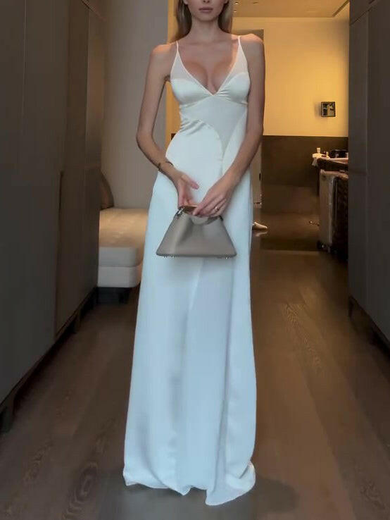 White Satin Strap Maxi Dress