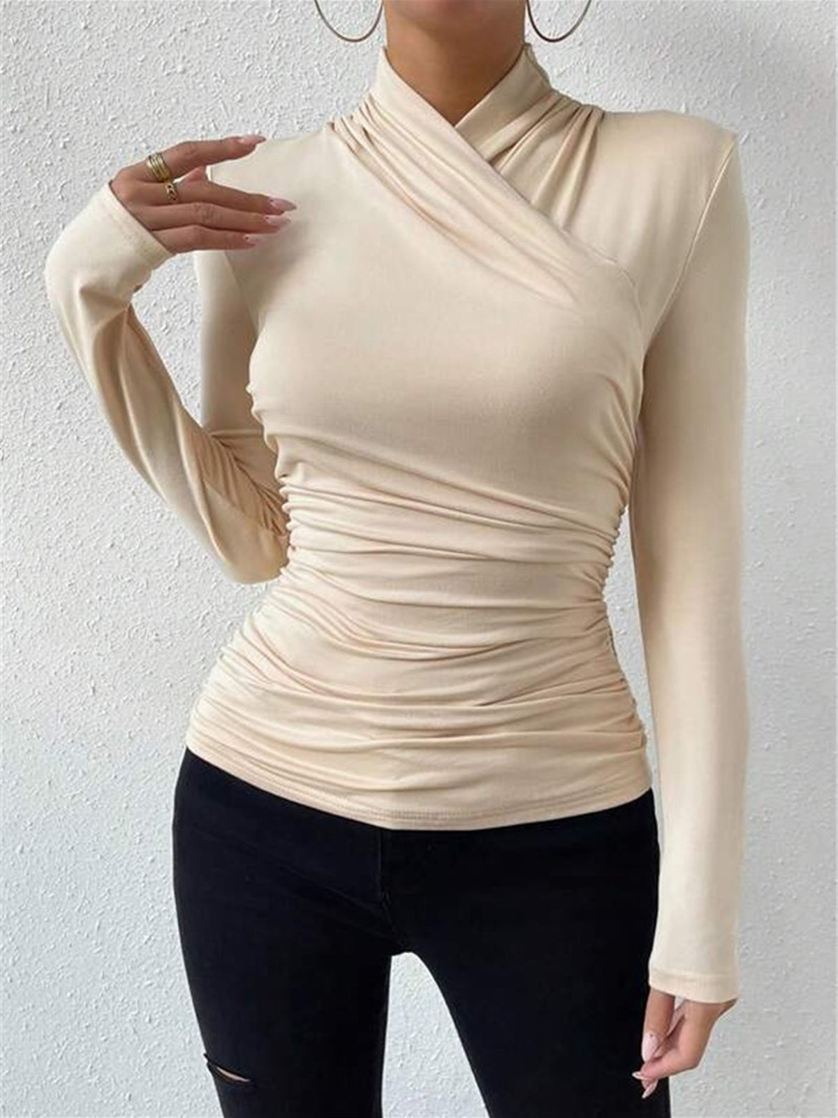 Elite Cross-Collar Pleated Fitted T-Shirt