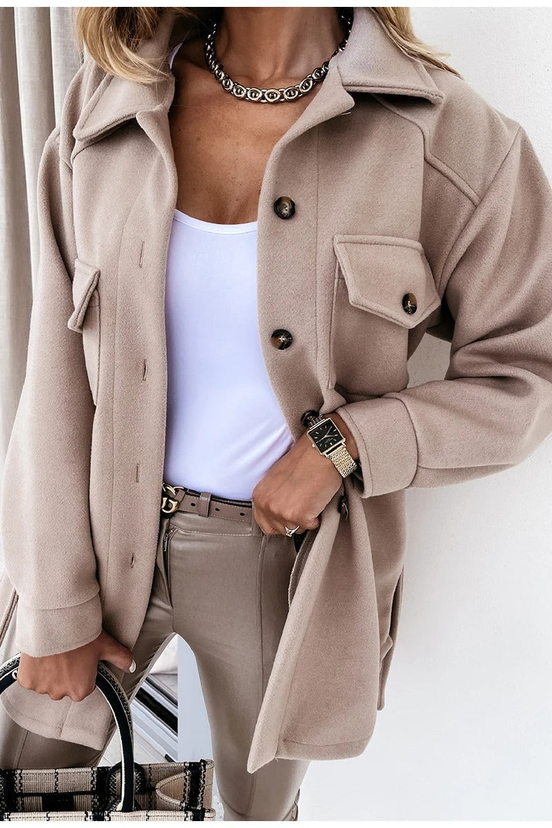 Dames Overshirt Jas – Oversized Pasvorm – Katoenmix – Lange Mouwen – Utility Stijl