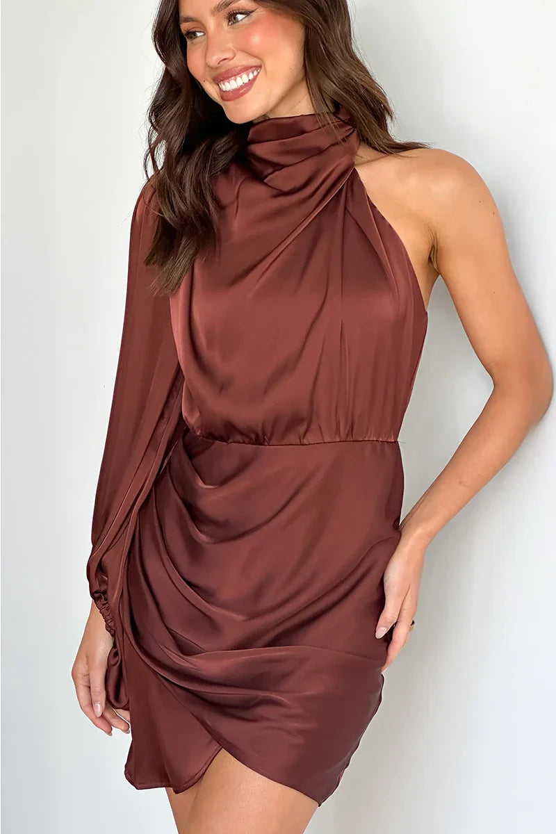 Lexi One-Shoulder-Minikleid - Braun