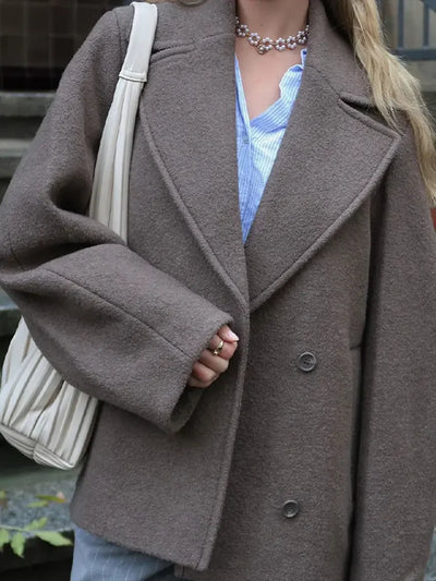Dames Manteljas - Wollen Mix - Dubbel Rij Knopen - Lange Mouwen - Oversized Pasvorm