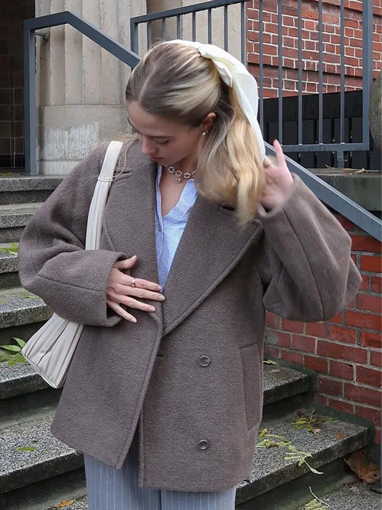 Dames Manteljas - Wollen Mix - Dubbel Rij Knopen - Lange Mouwen - Oversized Pasvorm
