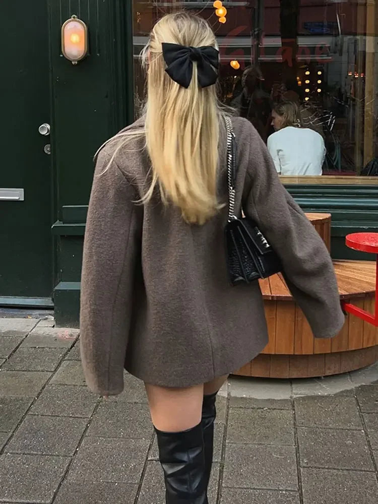 Dames Manteljas - Wollen Mix - Dubbel Rij Knopen - Lange Mouwen - Oversized Pasvorm
