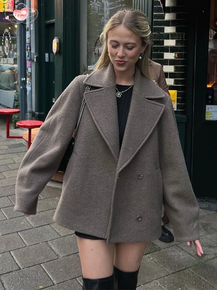 Dames Manteljas - Wollen Mix - Dubbel Rij Knopen - Lange Mouwen - Oversized Pasvorm