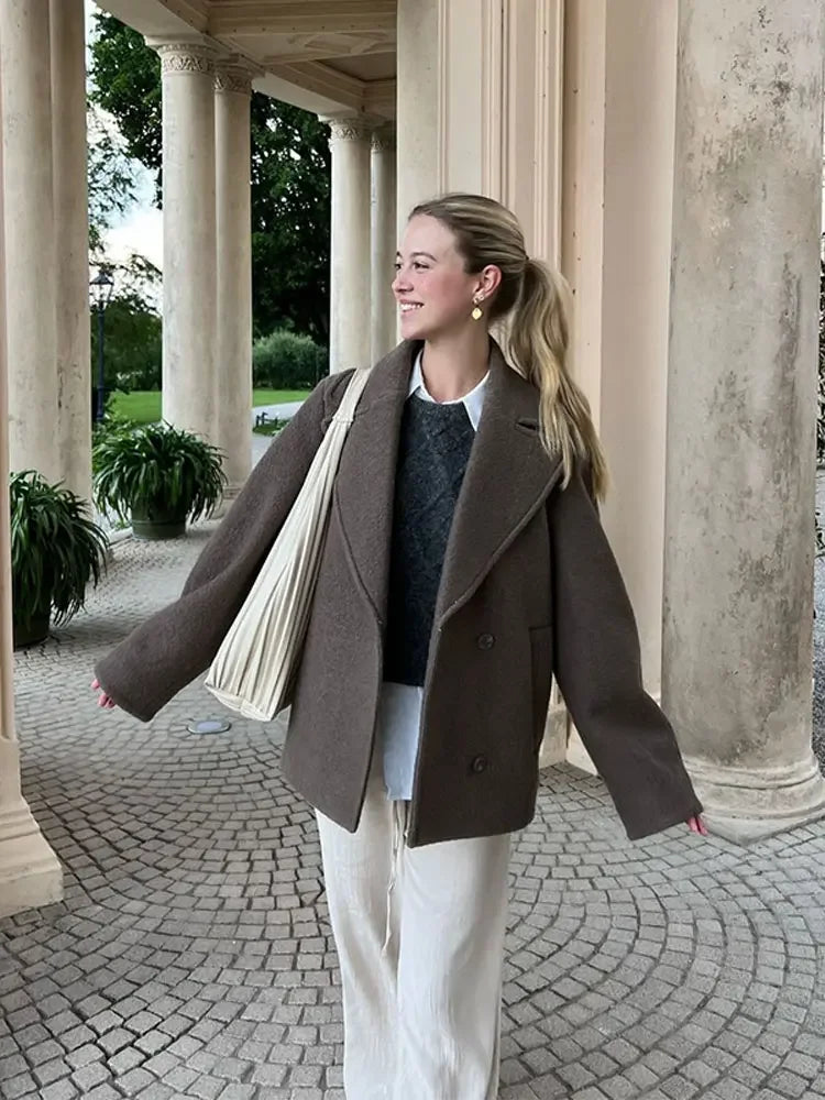 Dames Manteljas - Wollen Mix - Dubbel Rij Knopen - Lange Mouwen - Oversized Pasvorm