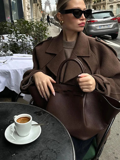 Dames Peacoat Jas – Wol – Dubbelrijig – Cropped Model – Grote Revers – Getailleerd
